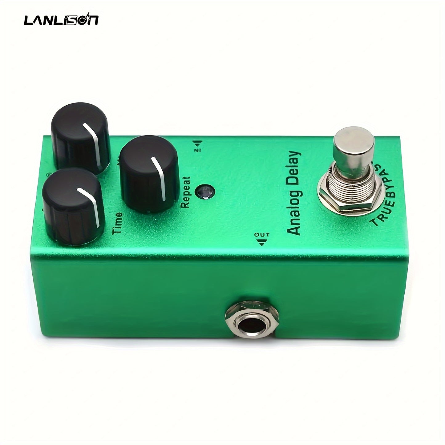 Analog delay pedal for electric guitar with true bypass and USB boost cable.