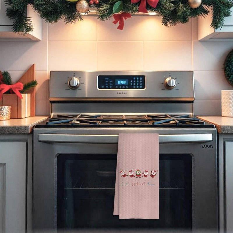 Pink Christmas Kitchen Towels featuring Cute Christmas Santa design, perfect for adding a festive touch to your kitchen decor this holiday season. This set includes 1 towel measuring 45.72 cm x 66.04 cm, ideal for use as hand towels or tea towels.