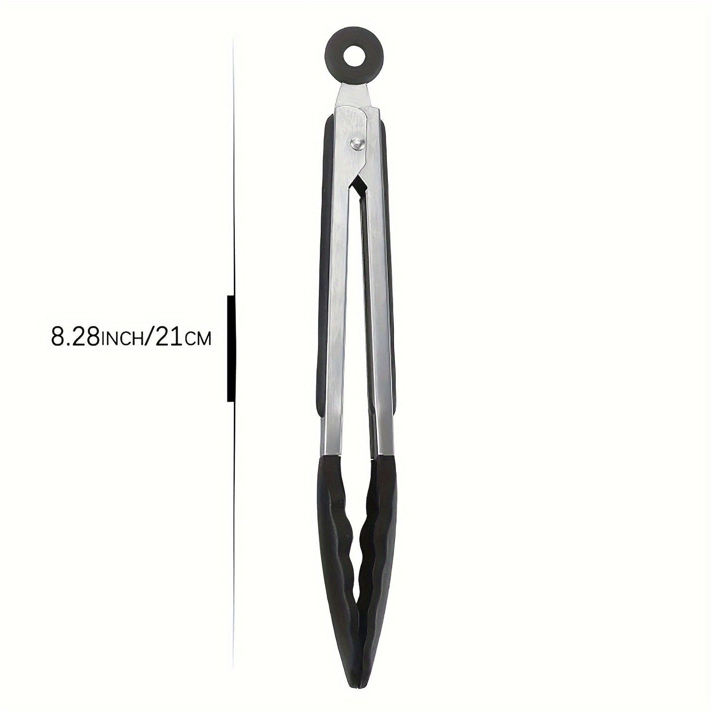 Black and red stainless steel kitchen tongs with heat-resistant silicone tips, available in three sizes (20.32 cm, 27.94 cm, 33.02 cm). These food clips feature a pull lock and non-scratch silicone tips, making them ideal for use with air fryers and