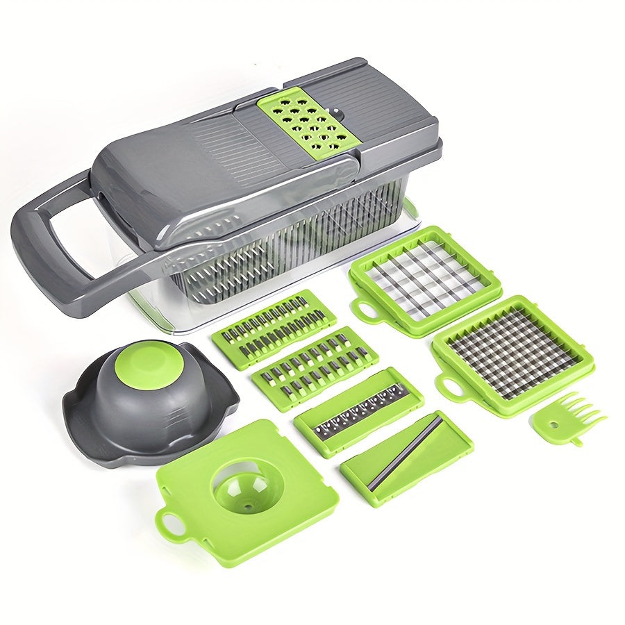 '- Kitchen Set includes 1 Vegetable Chopper, 22in1/15in1 Slicer, Manual Food Grater, and Onion Mincer Cutter
- Multifunctional design for slicing fruits and vegetables easily
- Convenient container for collecting sliced vegetables
- Household essential