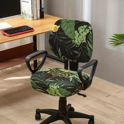 Elastic slipcover for computer dining chair, spandex material, washable and suitable for office or home decor.