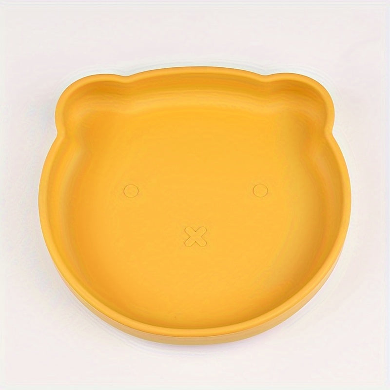 Cartoon Bear Shaped Learning Plate for Kids, Divided Compartment Plate, Easy to Clean, Made of Food Grade Silicone Material, BPA-free with Suction Cup for Stability