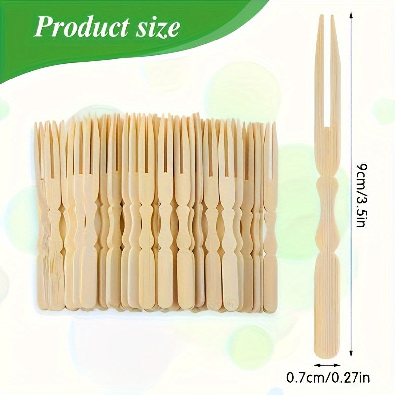 100/200pcs Mini Bamboo Cocktail Forks for appetizers, fruits, pastries, and desserts. 8.89cm in length.