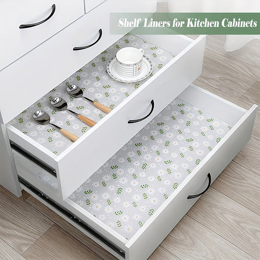 Premium Floral and Grass Pattern EVA Shelf Liner - Resistant to Moisture, Oil, and Dust, Thick and Durable, Easy to Clean Drawer Mat for Kitchen and Dining