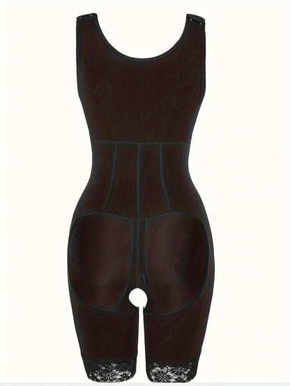 Ayollar uchun Katta O'lchamdagi Shapewear Bodysuit - Qorinni Nazorat Qilish, Ochiq Qorin, Dantelli Detal, Nylon/Spandex Aralashmasi