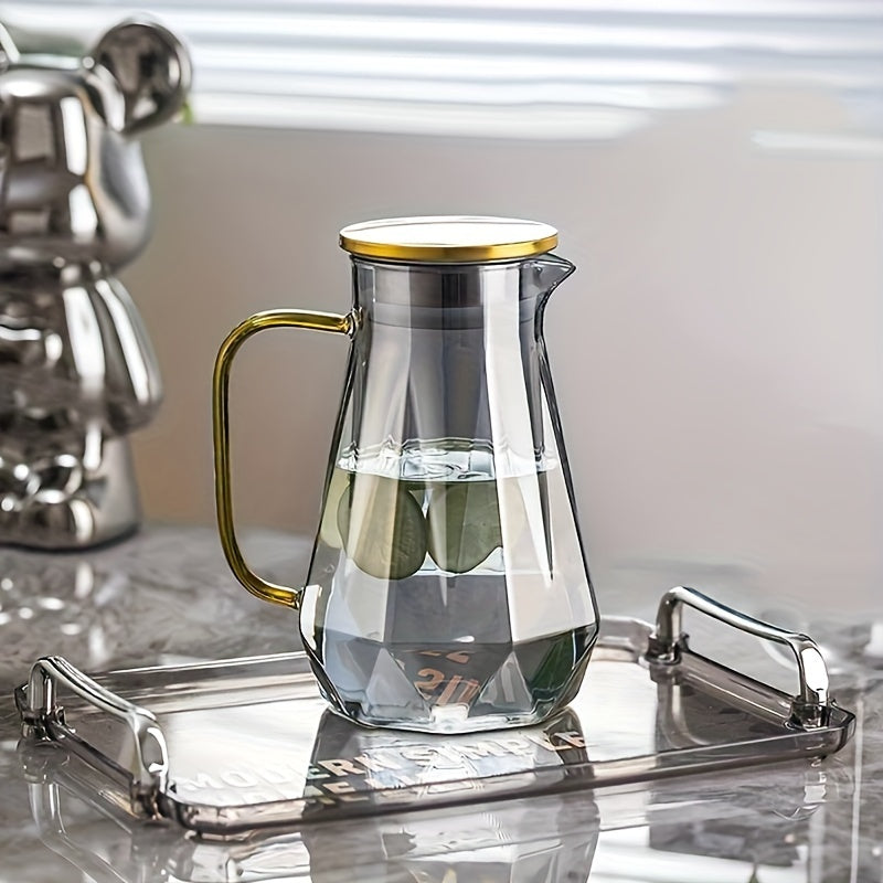 1pc, 1500ml Geometric Glass Pitcher with Lid, Heat Resistant for Hot and Cold Beverages.