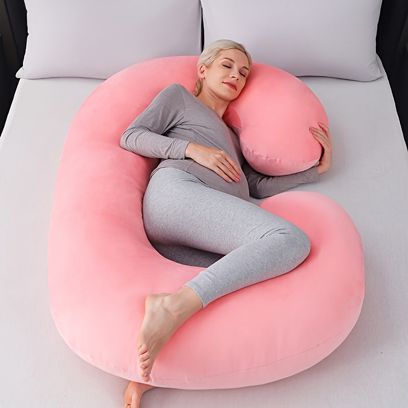 The Ultra-Soft Crystal Velvet Maternity Pillow offers C-Shaped full body support with a removable and washable cover. It includes a large lumbar cushion for comfortable sleep during pregnancy, making it the perfect gift for Christmas, Halloween, and