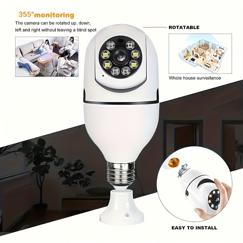 2.4GHz WiFi HD E27 Bulb Camera Featuring Automatic Tracking, Black-White Night Vision, and Two-Way Audio Communication