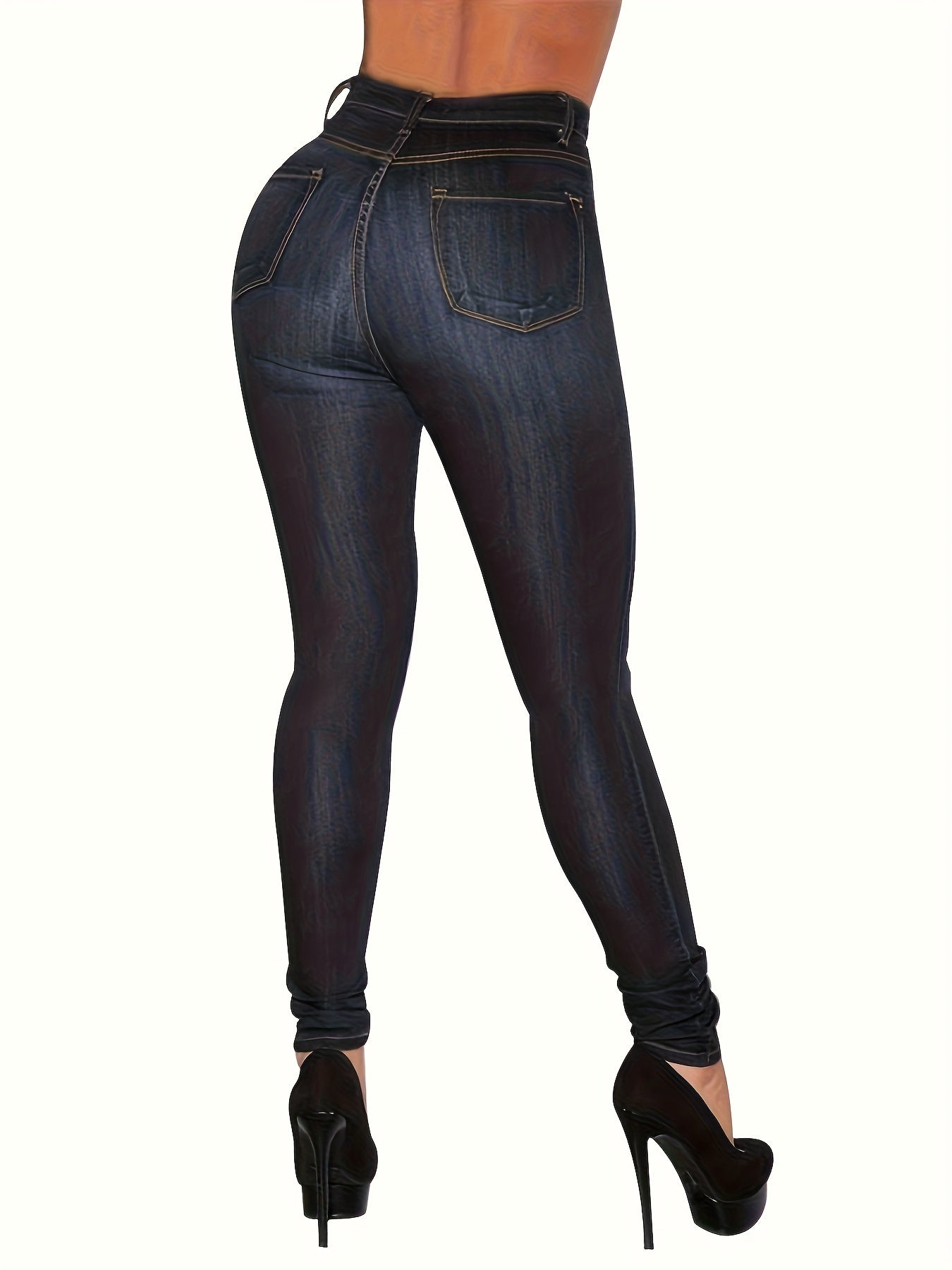 High-waist skinny jeans for women with curve-enhancing fit, button detail, solid color and cotton blend denim suitable for all seasons.