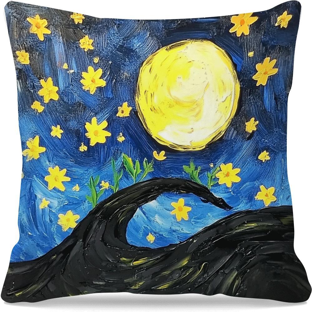 This black cat and moon design throw pillow cover is a chic addition to any space. Made of polyester, this machine washable cover features a zipper closure for easy removal and cleaning. Perfect for adding a touch of style to your sofa, living room, or