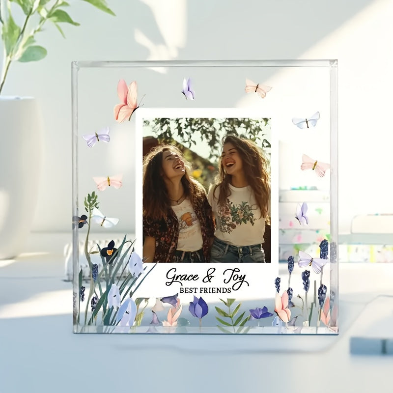 Customize your memories with a 1pc Acrylic Photo Block Frame measuring 10.01cm. This personalized Best Friends Picture Frame is a unique Friendship Keepsake, perfect for Soul Sisters, Cousins, and Aunts. It makes an ideal gift for New Year or Christmas.