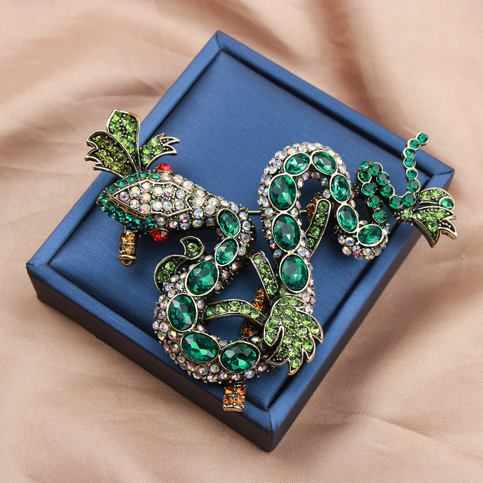 Sophisticated Vintage Python Brooch adorned with Shimmering Rhinestones - Uncommon Animal-Inspired Fashion Accent for Women