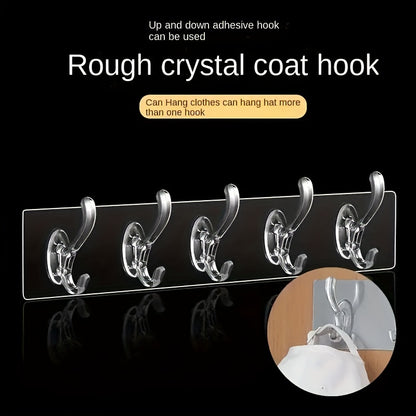 6-hook wall mount with easy-install waterproof adhesive for bathroom storage and organization.