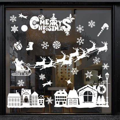 Festive Christmas Sticker Set with Classic Cartoon Design for Windows: Reusable, Simple Application, Size 69.85cm x 179.07cm (L x H)