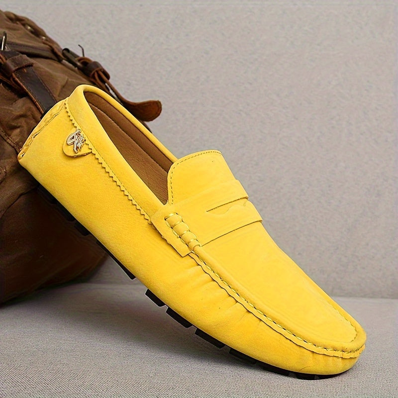 Microfiber loafers with solid color, rubber sole, and polyurethane insole for all-season comfort in casual, party, and wedding activities.