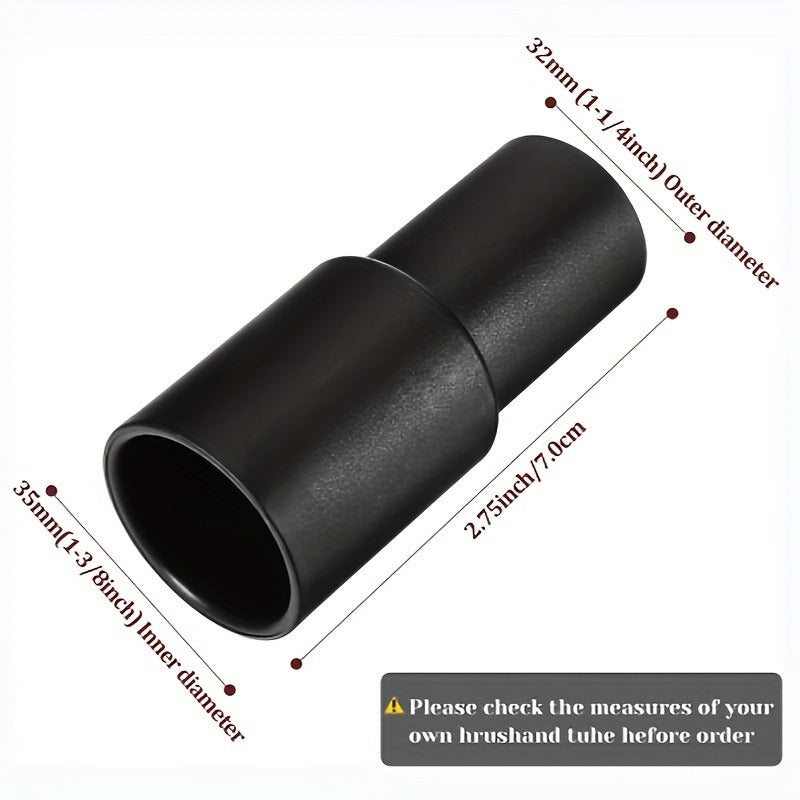 2 pieces of Vacuum Adapter, compatible with 35mm (1-3/8in) Mm to 32mm (1-1/4in) Inner Diameter brushes. Fits 35mm Outer Diameter tubes. Made of plastic.