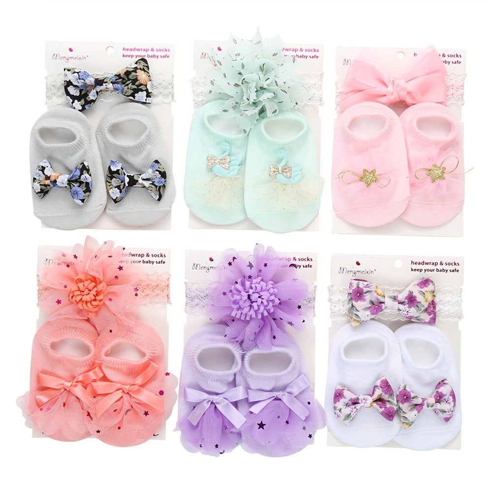 1 Set of Kids' Cotton Blend Lace & Bow Low-Cut Socks and Hairbands - Soft, Breathable & Elastic for Spring/Summer Comfort