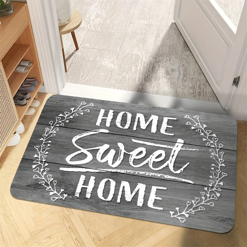 Printed Home Sweet Home Door Mat, 1 Piece, Non-Slip Polyester Rug for Front Door, Living Room, Bedroom. Washable, Rectangular Shape, Low Pile, Machine-Made Home Decor Accent