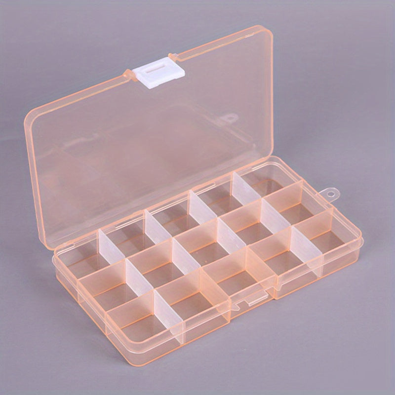 1pc Transparent Storage Box with 15 Grids, ideal for organizing earrings, rings, jewelry, accessories, screws, and small DIY craft parts. Perfect storage solution for home organization.