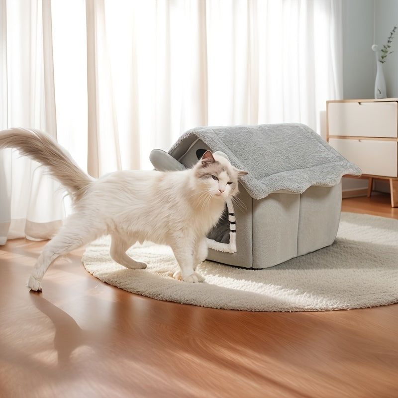 Pet house for cats and dogs with detachable washable winter bed made of soft polyester, designed in classic style.