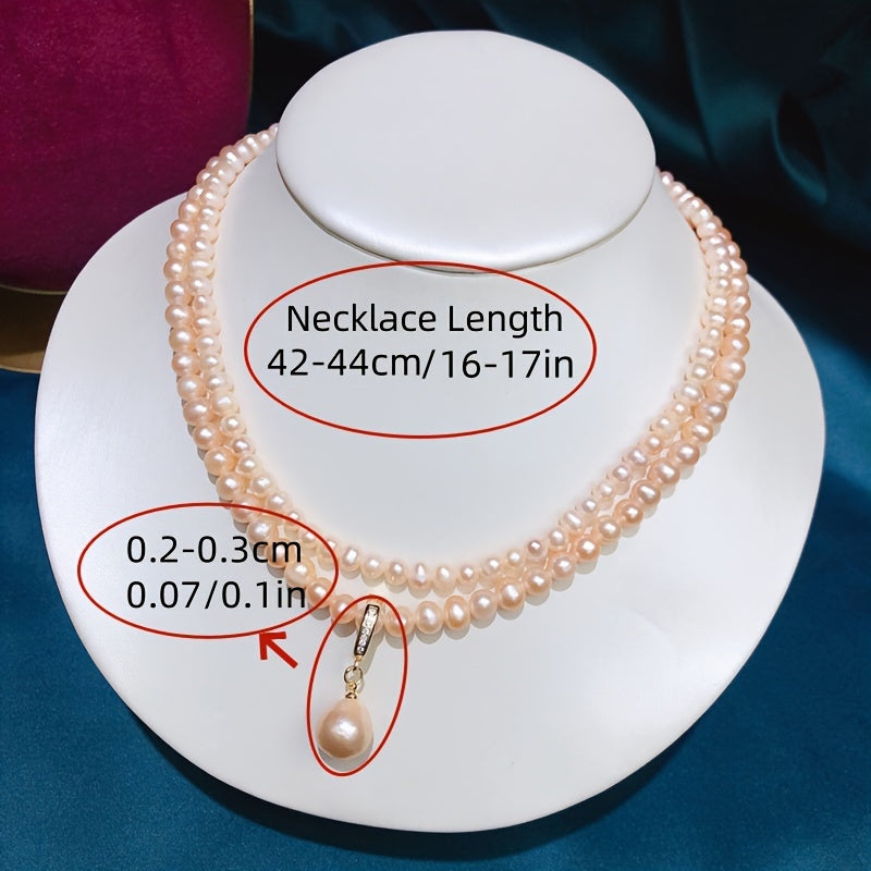 Stylish Double-Layered Pink Freshwater Pearl Necklace - A Versatile Fashion Statement for Women, Ideal Gift