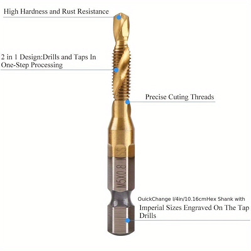 GOXAWEE 6-piece titanium drill tap set, for wood, plastic, and metal, with metric thread M3-M10 taps.