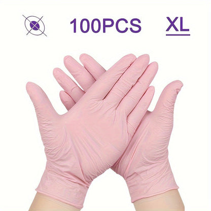 Pink High Quality Nitrile Disposable Gloves - Pack of 100 | Waterproof, Durable, Ideal for Kitchen, Cleaning, Tattoo, Beauty Salon, Hair Dyeing, Hotel, Pet Care, and Home Use