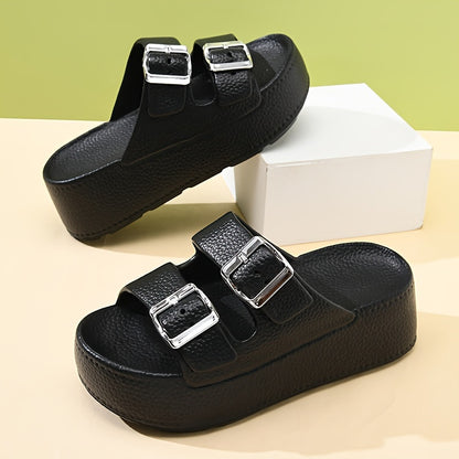 New EVA Thick Sole Slippers for 2024, Fashionable and Versatile, Heightening, Anti-slip, Anti-odor, Wear-resistant Beach Sandals