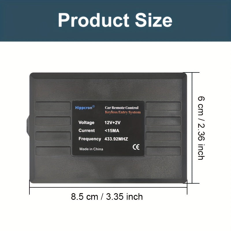 HIPPCRON ZKS-02 PE material car remote control keyless entry system with 2 keys, vehicle door/trunk locking/unlocking, window roll-up, and find car function. Easy DIY installation.