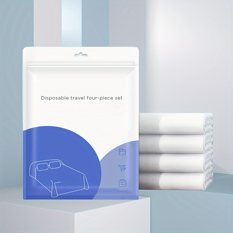 Travel in comfort and style with our hypoallergenic viscose bedding set. This kit includes ultra-soft non-woven disposable bed sheets, a quilt cover, and two pillow cases. Perfect for hotels and guests, this portable and lightweight set is comfortable