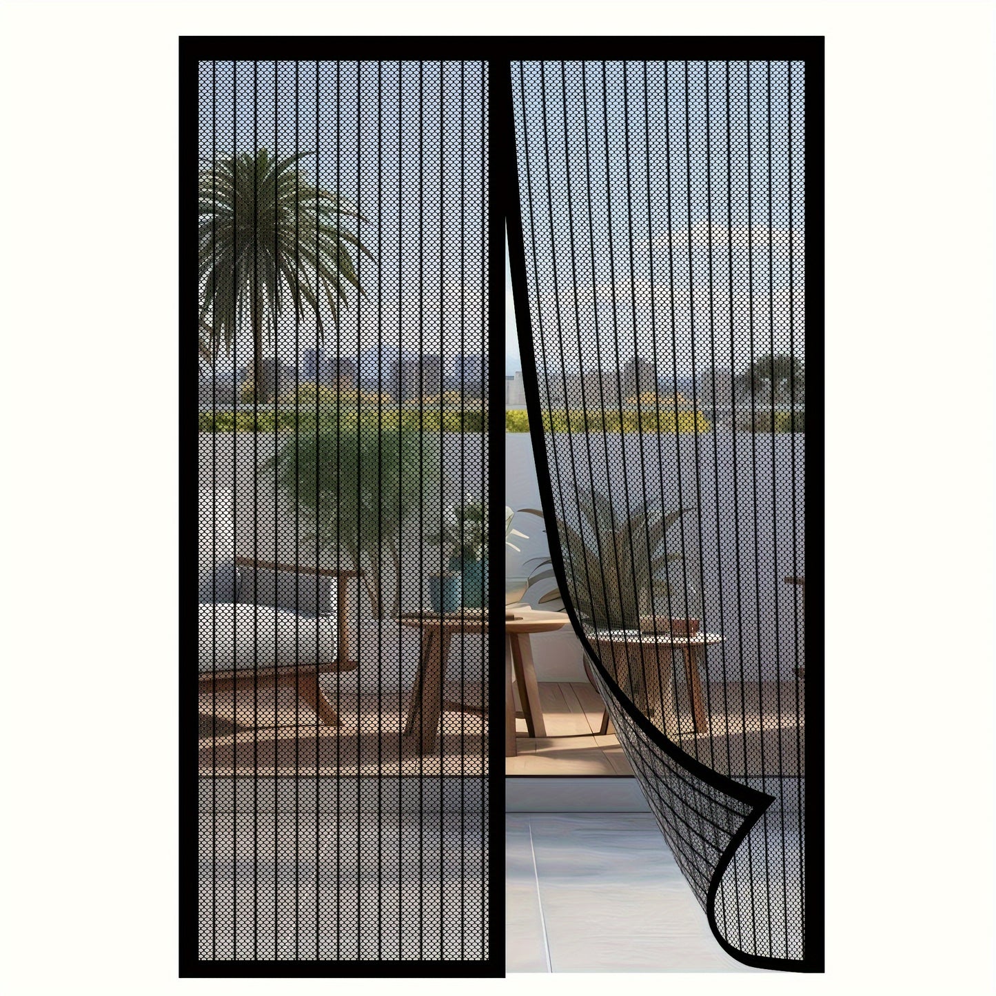 1 Striped Soft Screen Curtain with Magnetic Closure, Mosquito-Repellent and Easy to Clean, Suitable for 91.44x208.28 cm Door.