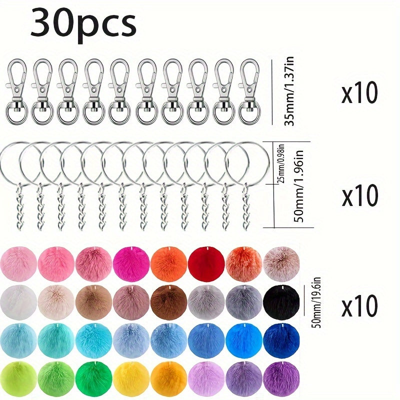 Набор из 30 плюшевых брелков с поворотными карабинами и цепочкой, набор для создания ювелирных изделий для женщин - идеальный подарок на день рождения или праздник для женщин, в комплекте кольца для ключей.