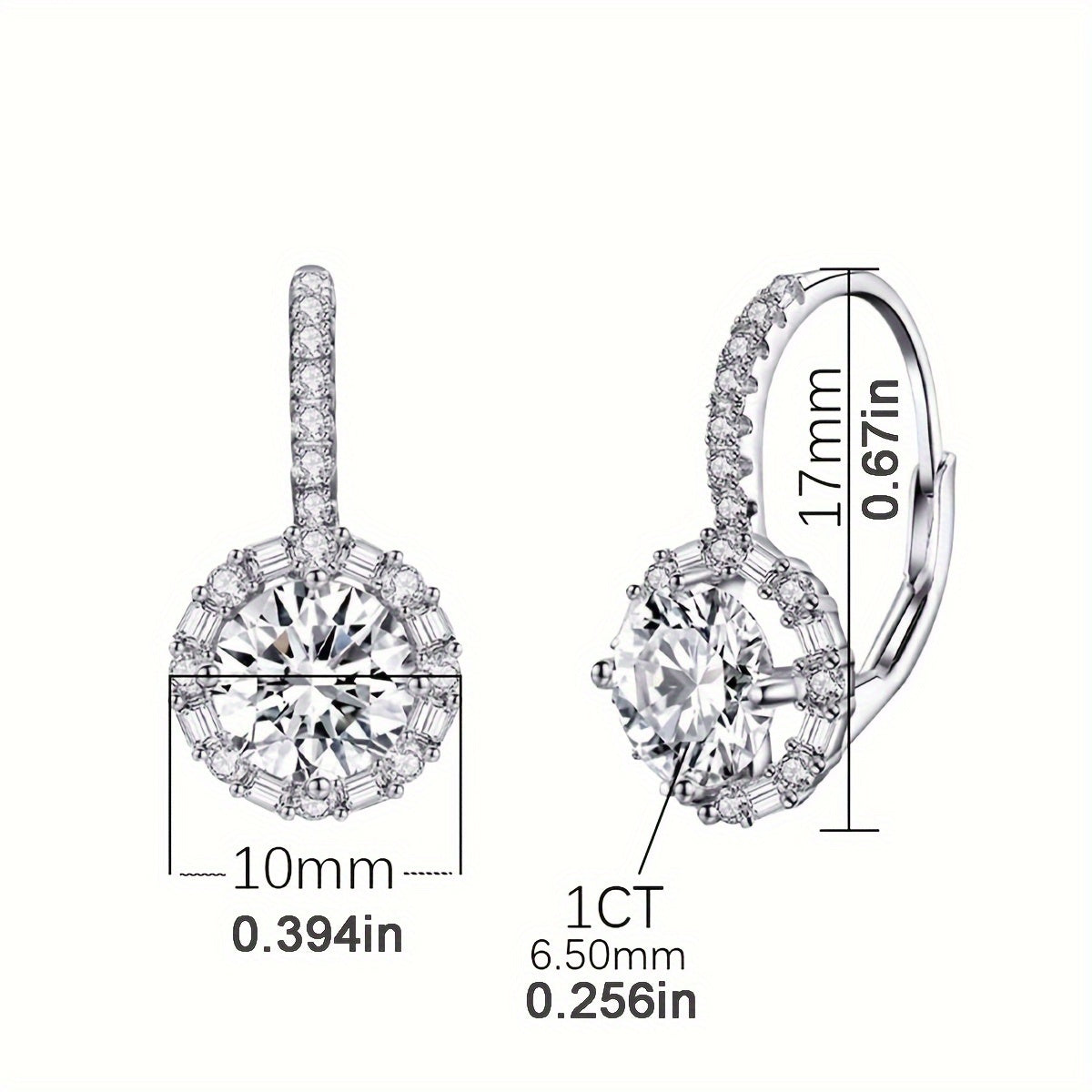 These elegant earrings feature two dazzling 1CT Moissanite round stones set in 925 sterling silver, with a total weight of approximately 2.91 grams. Perfect for weddings or as a luxurious Valentine's Day gift for your beloved.