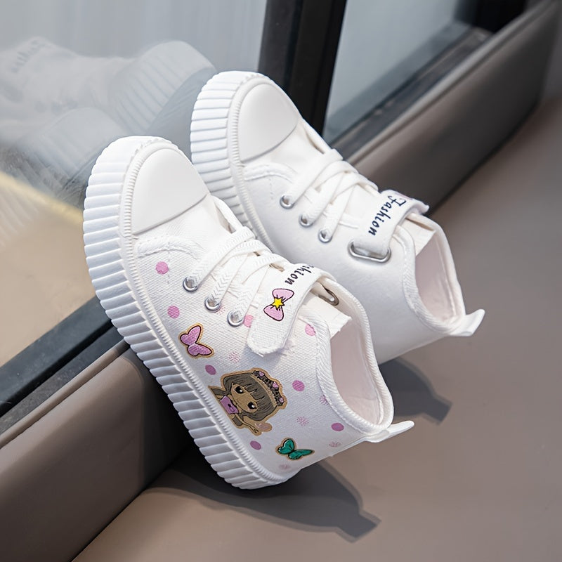 Girls' butterfly print shoes with cute cartoon design, non-slip, perfect for daily and casual wear.