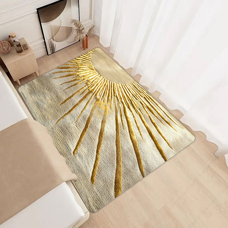 Rectangular Entrance Mat with Sunburst Design - Soft Thick Sponge Indoor Rug, Machine Washable Polyester with PVC Backing, Decorative Carpet for Kitchen, Laundry, Bathroom, Living Room, Bedroom - 1 Piece