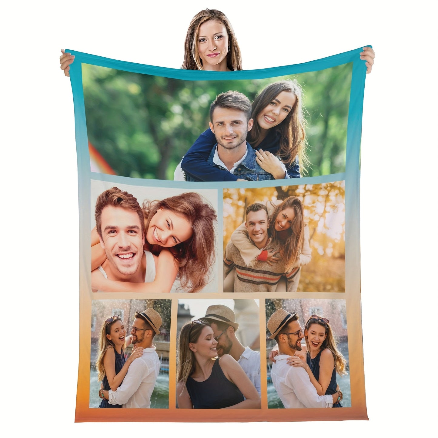 Flannel Blanket with Customizable Photo Collage - Personalized Multipanel Throw for Sofa and Bed, Great Gift Idea, Easy to Clean in the Washing Machine, Perfect for Individuals aged 14 and up.