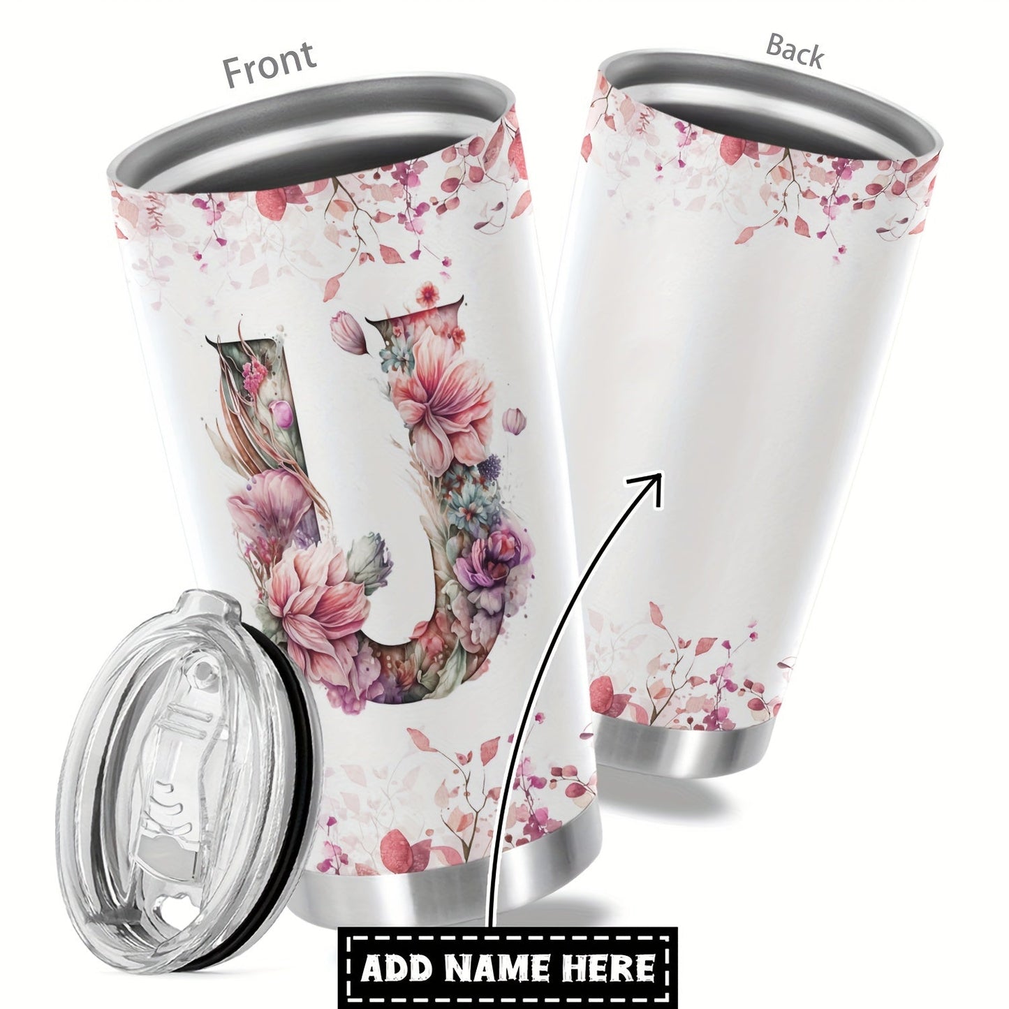 Customize your daily essentials with our Hsdiokl 20oz Insulated Stainless Steel Tumbler featuring a personalized name and flower design. This oval metal mug comes with 2 BPA-free lids, perfect for hand washing and multipurpose use. Designed for adults