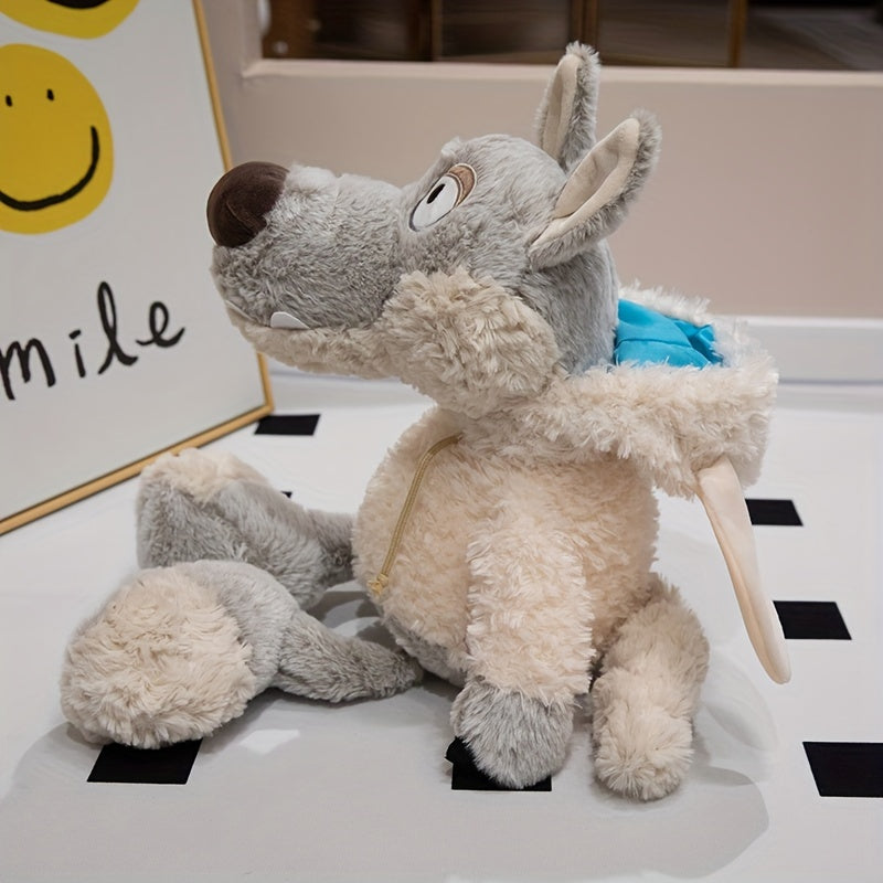 Plush wolf in sheep's clothing toy inspired by cartoons, ideal gift for toddlers.