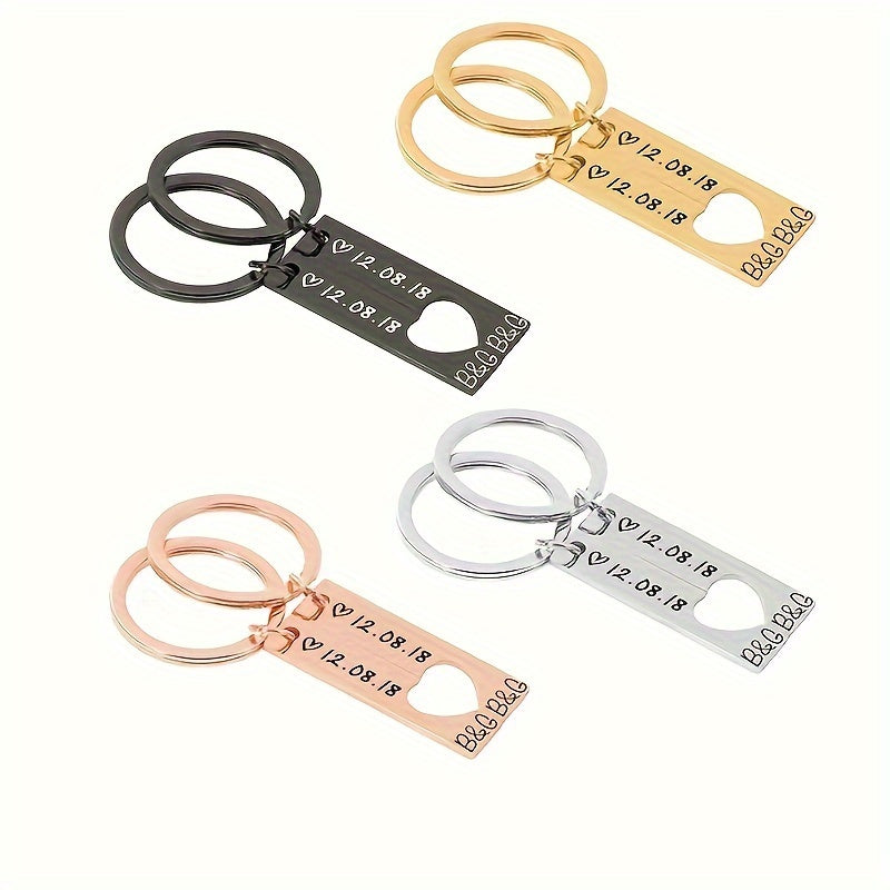 Personalized Hipster Style Couple Keychains with Date, made of high-quality stainless steel. Ideal Gift for Anniversary, Birthday, or Father's Day.