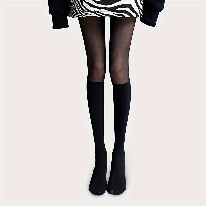 Stylish black sheer tights for women - high-waisted, stretchy nylon blend suitable for spring and fall.