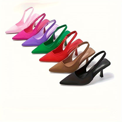 Solid color stiletto heels for women with elegant point toe and slingback design.