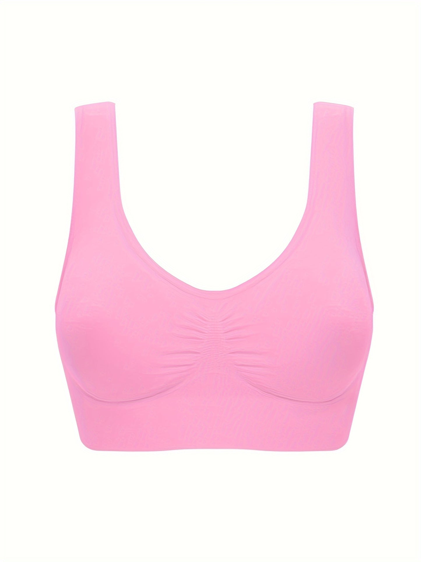 7 Women's sports bras made of wireless nylon knit fabric in solid colors. Breathable workout tank bra set made of 92% nylon and 8% elastane. A set of adult athletic underwear with bra and