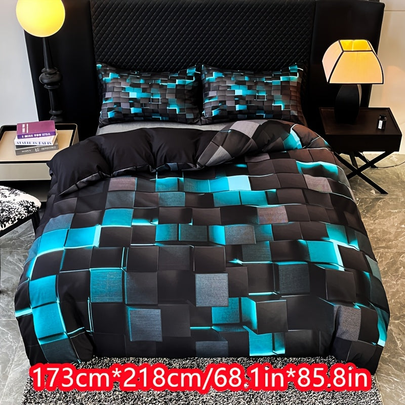 Technological Sense Geometry Duvet Cover Set - 2 or 3 Pieces Available. Features Cool 3D Digital Printing, Ideal for Bedroom or Guest Room. Set includes 1 Duvet Cover and 1 or 2 Pillowcases. Core not included.