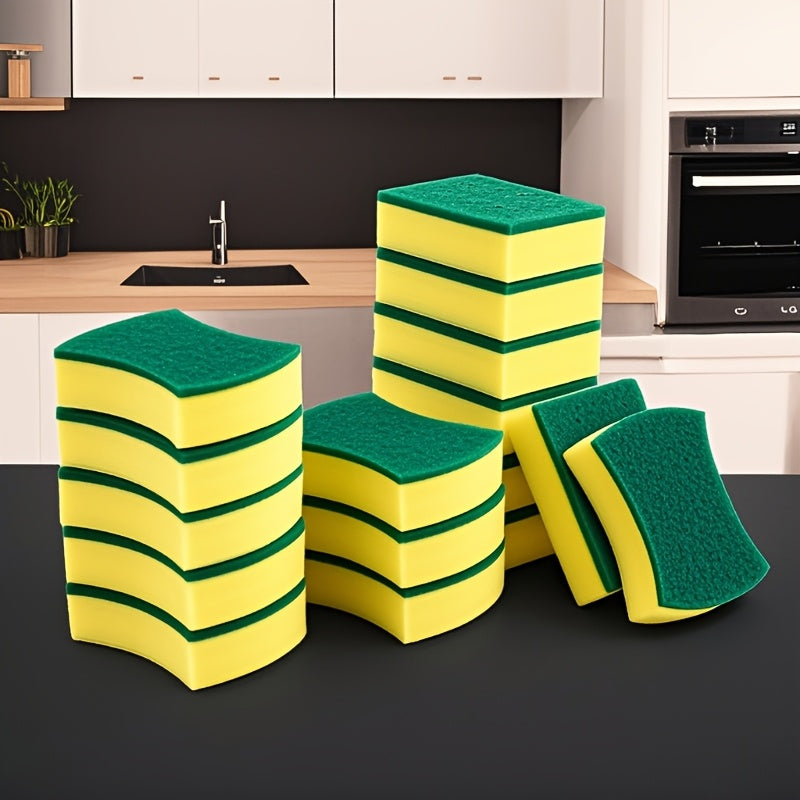 Polyurethane dual-sided dishwashing sponges in a 10, 12 or 24 pack. These strong decontamination cleaning wipes are perfect for use in the kitchen, outdoor spaces, patio, and on furniture. Available in a vibrant yellow-green color.