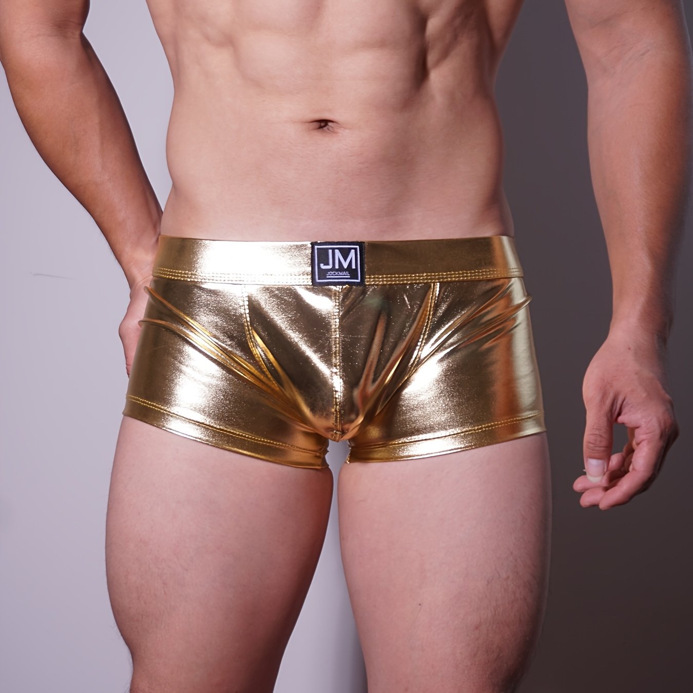 JOCKMAIL Men's Metallic Shiny Boxer Briefs - Gradient Color, Low-Rise, Durable Nylon Blend, Perfect for Parties & Daily Wear.