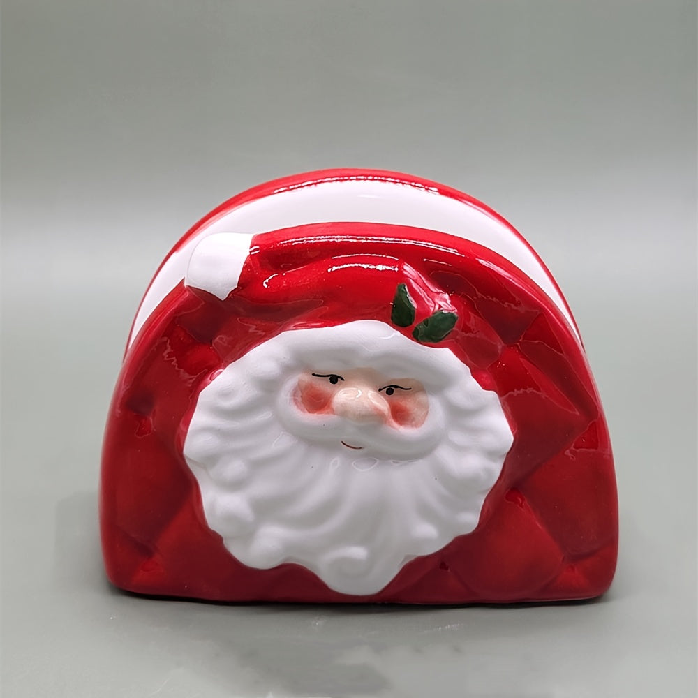 Decorative Ceramic Tissue Holder featuring Santa & Snowman Design for the Holiday Season, Ideal for Enhancing Home, Hotel, and Restaurant Interiors