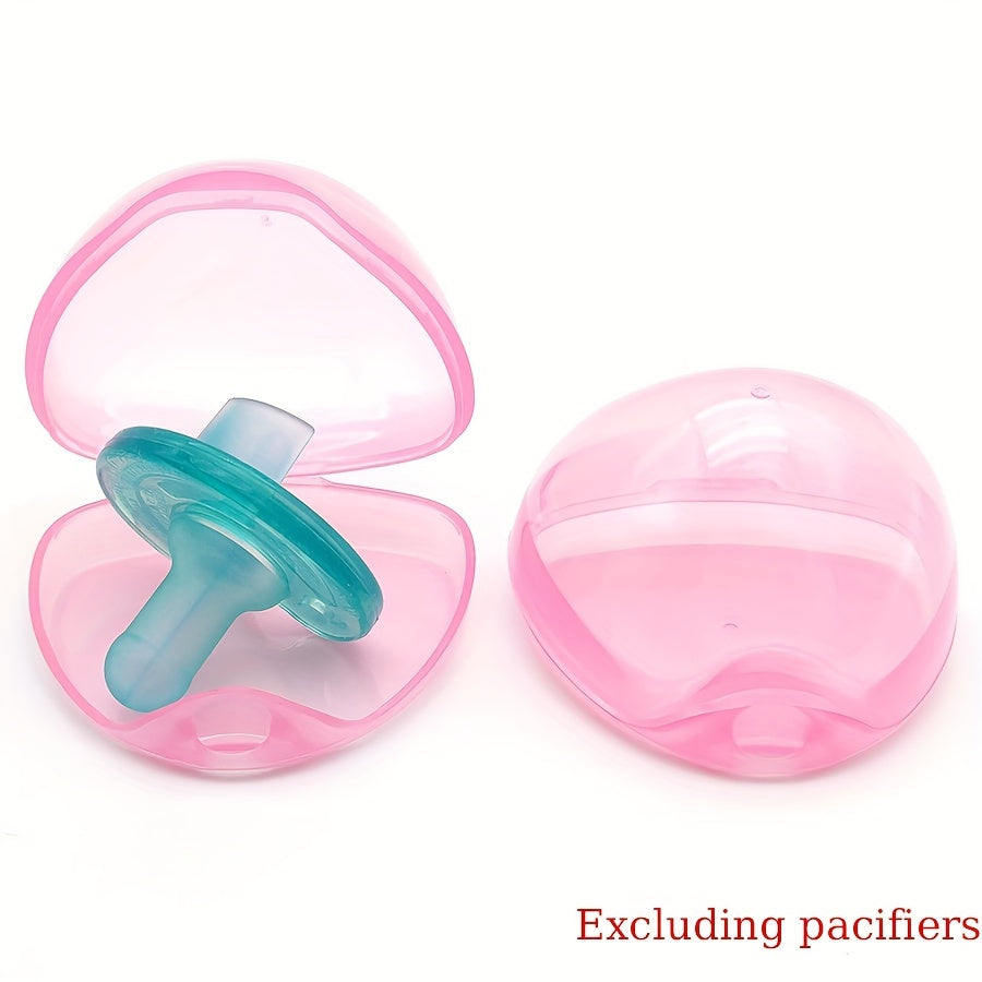 2 translucent plastic cases with clip for holding soothing items, oval shape with flip lid in light pink & blue. Keeps items clean & accessible.