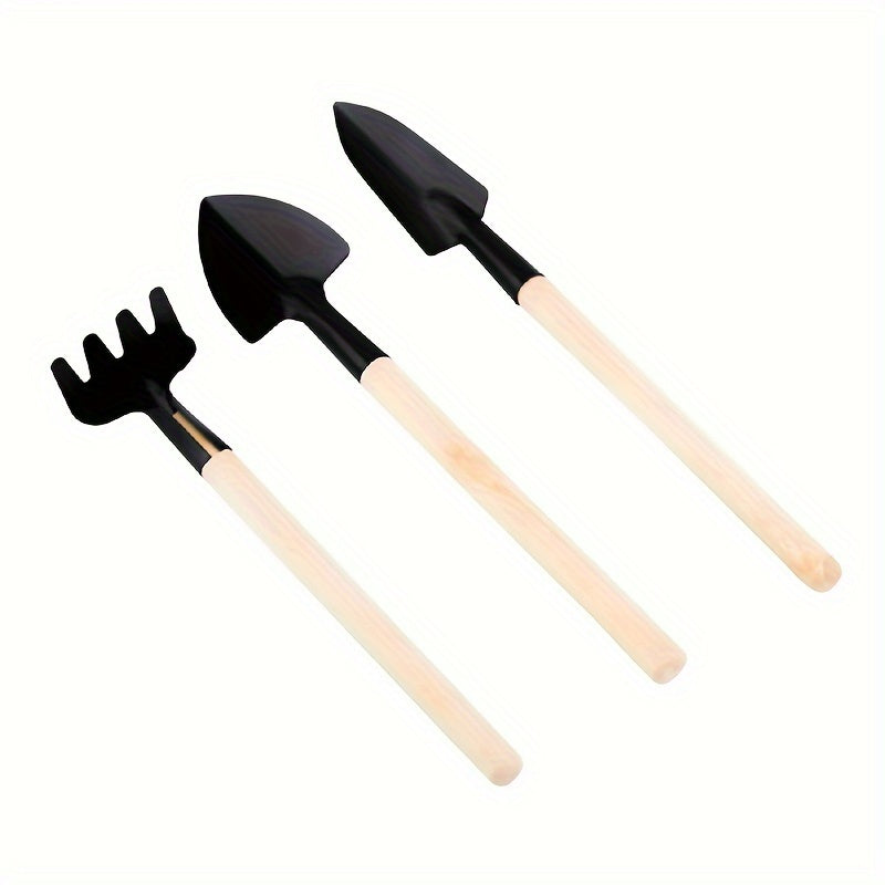 Three-piece set of mini gardening tools: multi-function shovel, harrow shovel, and household plant pine soil shovel.