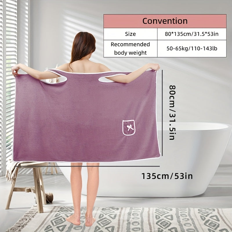 1pc Cute Bow Soft Shower Skirt for Women, Wearable Bath Towel with Pocket, Adjustable for Home and Travel