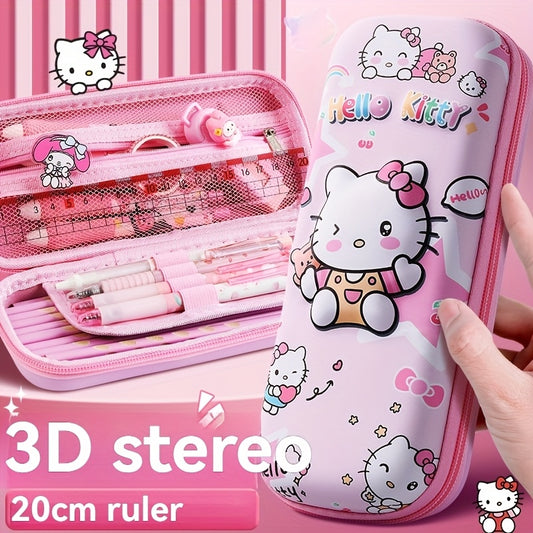 One Sanrio large capacity pencil case with cute cartoon pattern, suitable for organizing school and office supplies. Durable and suitable for pencils, markers, and stationery.